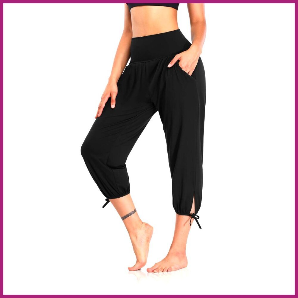 Polyester Spandex Yoga Pants Capri Loose Workout Sweatpants with Pockets